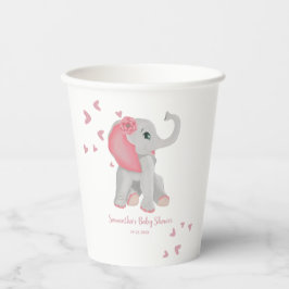 Blush roze olifant Waterverf Harten Baby shower Papieren Bekers