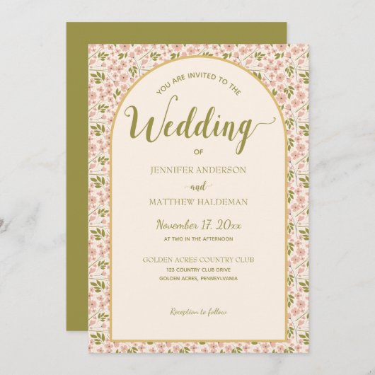 Blush roze, Olive Green Arch Shape Weddenschap Kaart (Voorkant / Achterkant)