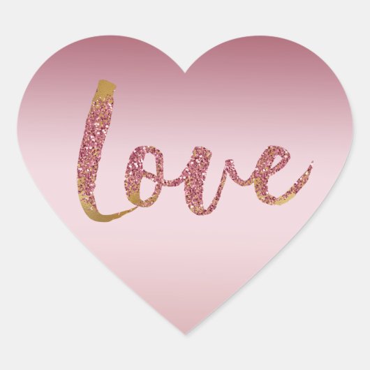Blush Roze Ombre Glitter Goud Rood Liefde Hart Sticker (Voorkant)
