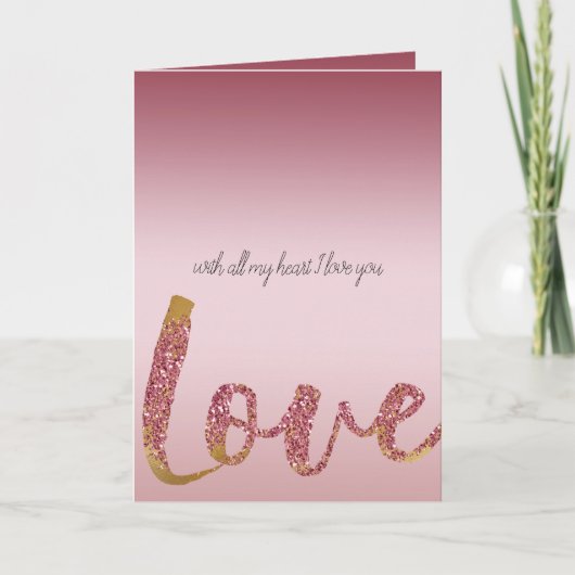 Blush Roze Ombre Glitter Goud Rood Liefde Kaart (Voorkant)