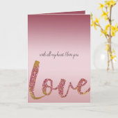 Blush Roze Ombre Glitter Goud Rood Liefde Kaart (Gele Bloem)