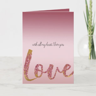 Blush Roze Ombre Glitter Goud Rood Liefde Kaart
