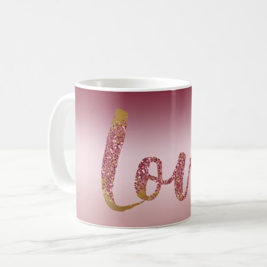 Blush Roze Ombre Glitter Goud Rood Liefde Koffiemok (Voorkant links)