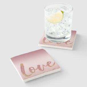 Blush Roze Ombre Glitter Goud Rood Liefde Stenen Onderzetter