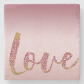 Blush Roze Ombre Glitter Goud Rood Liefde Stenen Onderzetter (Voorkant)