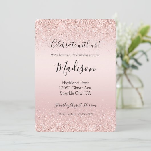 Blush roze ombre Glitzy Glitter Sparkle Kaart (Staand voorkant)