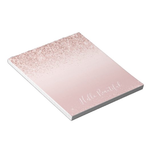 Blush roze ombre Glitzy Glitter Sparkle Notitieblok (Schuin)