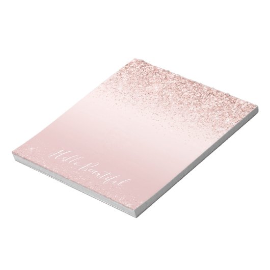 Blush roze ombre Glitzy Glitter Sparkle Notitieblok (Linkerzijde)