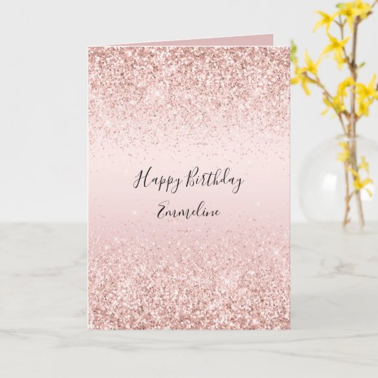 Blush roze ombre glitzy glitter Sparping Kaart (Gele Bloem)