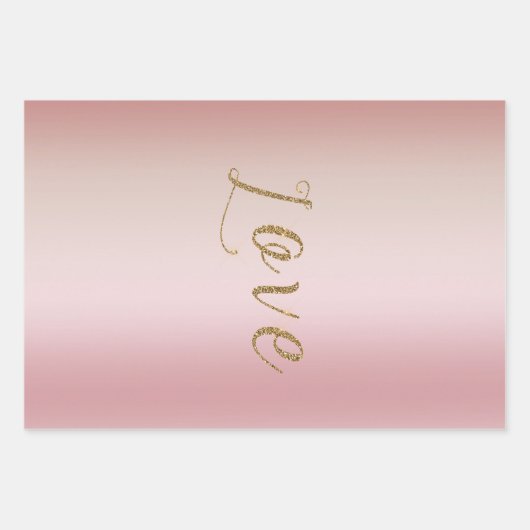 Blush Roze Ombre Gouden Glam Glitter Liefde Inpakpapier Vel (Voorkant)