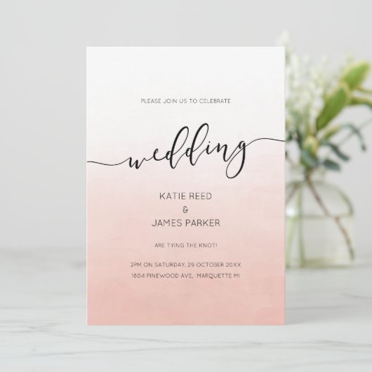 Blush roze ombre waterverf elegant uitnodiging (Staand voorkant)