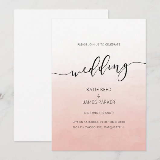 Blush roze ombre waterverf elegant uitnodiging (Voorkant / Achterkant)