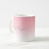 Blush Roze Ombre Zilveren Glitter Gepersonaliseerd Koffiemok (Voorkant links)