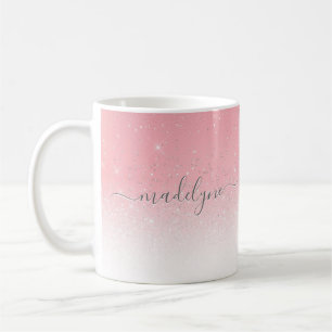 Blush Roze Ombre Zilveren Glitter Gepersonaliseerd Koffiemok