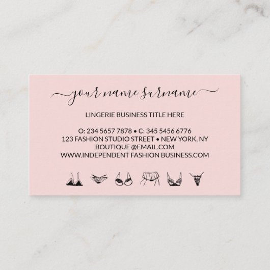 Blush roze onderkleding mode shop Lingerie Visitekaartje (Achterkant)