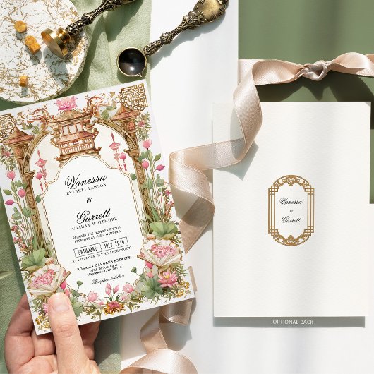 Blush roze oosterse lotus bloem bruiloft kaart