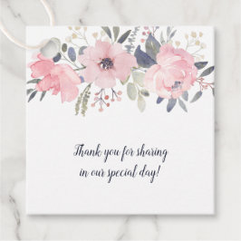 Blush Roze op Witte Bloemen Vierkante Bruiloft | Bedankjes Labels