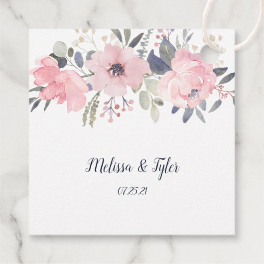 Blush Roze op Witte Bloemen Vierkante Bruiloft | Bedankjes Labels (Achterkant)