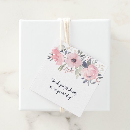 Blush Roze op Witte Bloemen Vierkante Bruiloft | Bedankjes Labels (In situ)