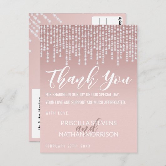 Blush roze opknoping diamanten lichten Dank u Briefkaart (Voorkant / Achterkant)