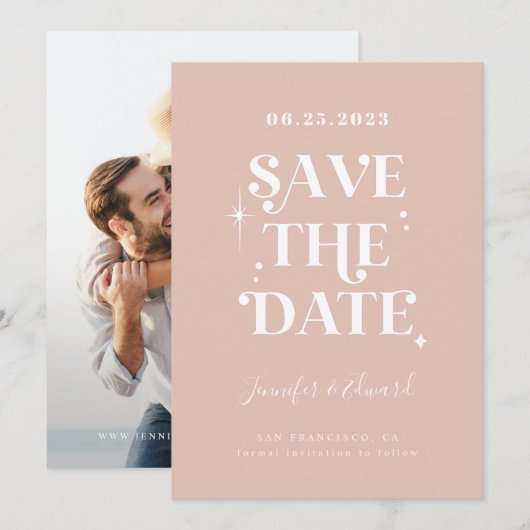 Blush roze opnieuw opslaan Datum Kaart (Voorkant / Achterkant)