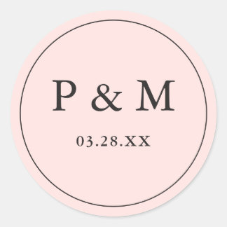 Blush Roze Opslaan Datum Monogram Chique Bruiloft  Ronde Sticker