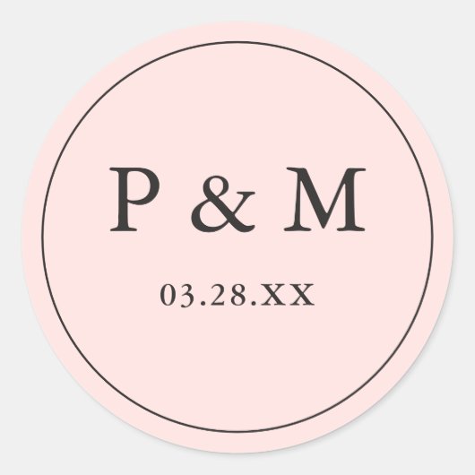 Blush Roze Opslaan Datum Monogram Chique Bruiloft  Ronde Sticker (Voorkant)