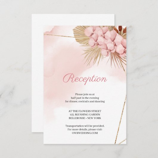 Blush roze, orchid gedroogd palmbladeren Ontvangen Informatiekaartje (Voorkant / Achterkant)