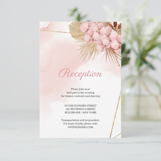 Blush roze, orchid gedroogd palmbladeren Ontvangen Informatiekaartje (Staand voorkant)