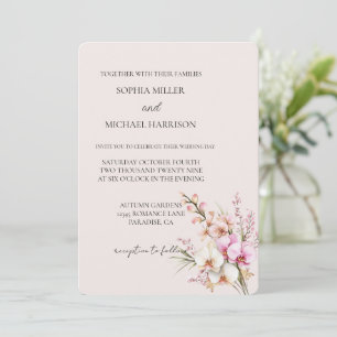  Blush Roze Orchidee Bloemen Huwelijk Kaart