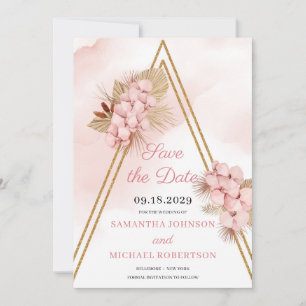 Blush Roze orchidee Faux Gold Arch en Gedroogde pa Save The Date
