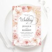 Blush roze orchideeën pioenen bruiloft kaart