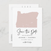 Blush Roze Oregon Map Modern Script Save the Date Aankondigingskaart (Voorkant / Achterkant)