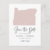 Blush Roze Oregon Map Modern Script Save the Date Aankondigingskaart (Voorkant)