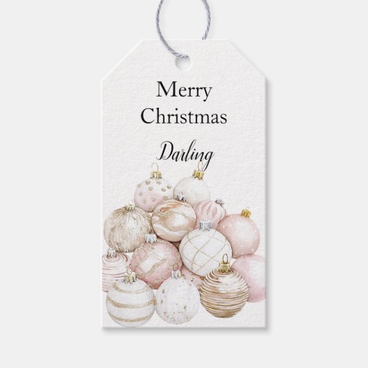 Blush roze Ornamenten kerst Cadeaulabel (Voorkant)