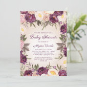  Blush Roze Paars Floral Baby shower Kaart (Staand voorkant)