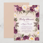  Blush Roze Paars Floral Baby shower Kaart (Voorkant / Achterkant)