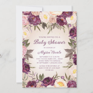  Blush Roze Paars Floral Baby shower Kaart