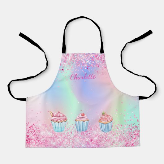 Blush roze paarse bakglitter cupcakes name schort (Voorkant)