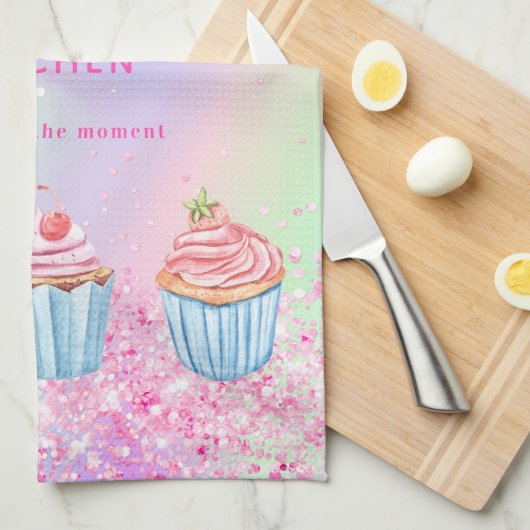 Blush roze paarse bakglitter cupcakes name theedoek (Quarter Fold)