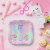 Blush roze paarse bakken cupcakes logo papieren bordje (Feest)
