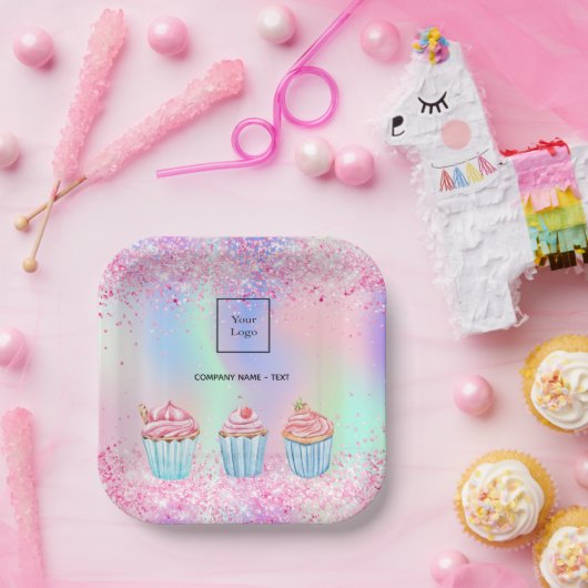 Blush roze paarse bakken cupcakes logo papieren bordje (Feest)