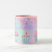 Blush roze paarse bakken cupcakes naam mok (Midden)