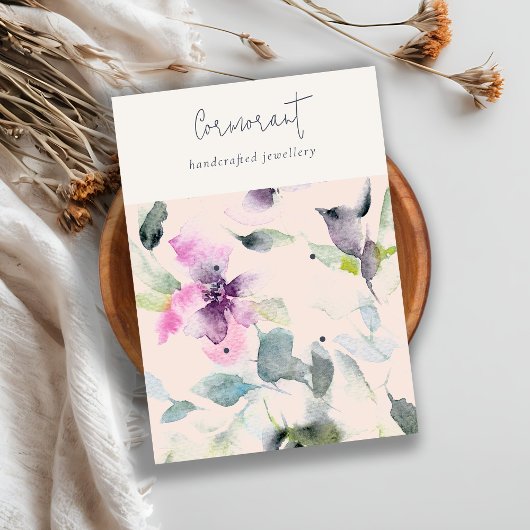 Blush Roze Paarse Bloemen 2 Oorbel Stud Houder Visitekaartje