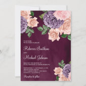 Blush Roze Paarse Bloemen Alles in Een Plum bruilo Kaart (Voorkant)