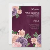 Blush Roze Paarse Bloemen Alles in Een Plum bruilo Kaart (Achterkant)
