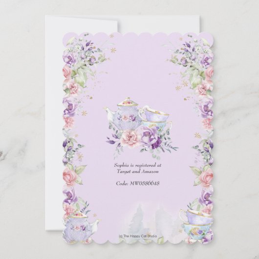 Blush Roze Paarse Bloemen Baby shower Tea Party Kaart (Achterkant)