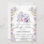 Blush Roze Paarse Bloemen Baby shower Tea Party Kaart (Voorkant)