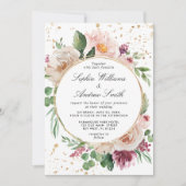 Blush roze paarse bloemen & gouden Confetti bruilo Kaart (Voorkant)