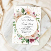 Blush roze paarse bloemen & gouden Confetti bruilo Kaart